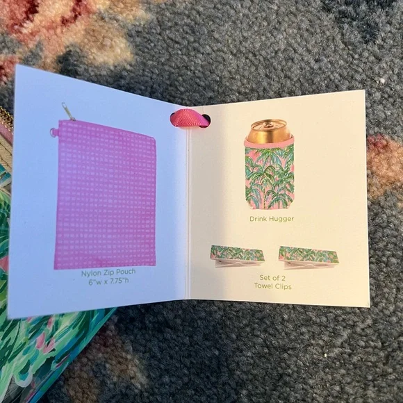 Lilly Pulitzer Pink and Green Palm Tree Suite View Beach Day Pouch and headband - Picture 3 of 6